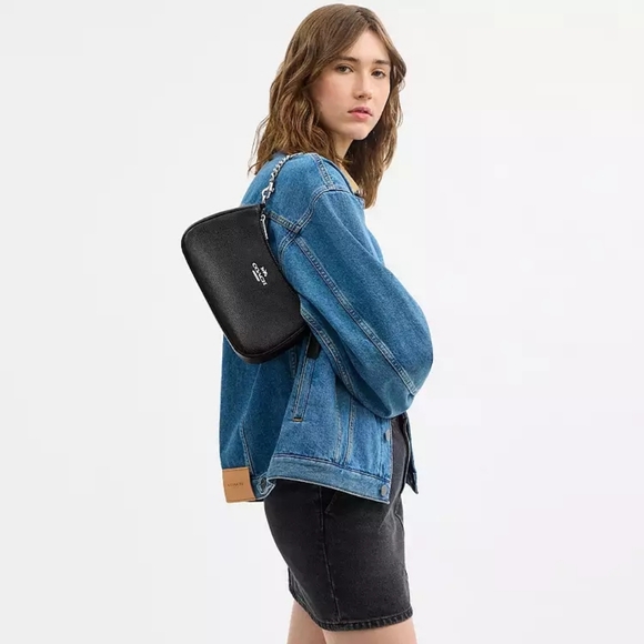 NWT! Stunning Coach Black Leather Teri Shoulder Bag With Silver Hardware - Picture 8 of 11